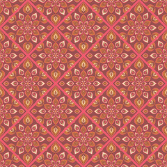 Seamless hand drawn mandala pattern for printing on fabric or paper. Vintage decorative elements in oriental style. Islam, arabic, indian, turkish,ottoman motifs.  Vector illustration.