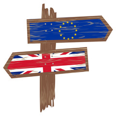 Brexit concept. Arrow of England flag versus an arrow of European