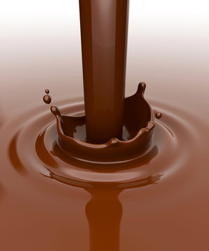 Stream chocolate splash and ripples, 3D illustration.