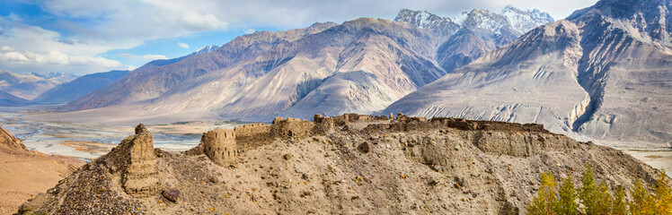 Panorama of Yamchun fortress, Ishkashim, Pamir, Tajikistan