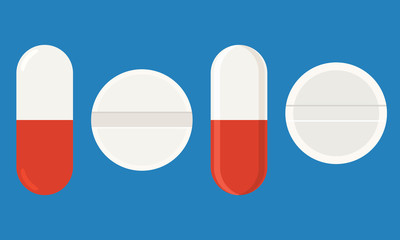Drugs and Pills with flat color style design