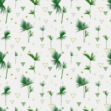 Seamless Pattern. Tropical Palm Leaves Background. Geometric Abstract Background