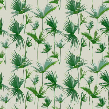 Seamless Tropical Palm Leaves Background. Exotic Summer Texture