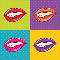 Pop art concept represented by female mouth icon. Colorfull illustration. Frame background