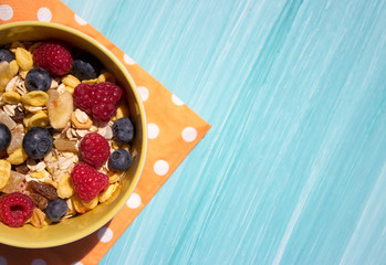 Diet breakfast-cereals with raspberries and blueberries