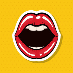 Pop art concept represented by female mouth icon. Colorfull illustration. Yellow background