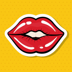 Pop art concept represented by female mouth icon. Colorfull illustration. Yellow background