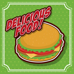 Fast food product concept represented by Hamburger icon. Colorfull and frame illustration. 