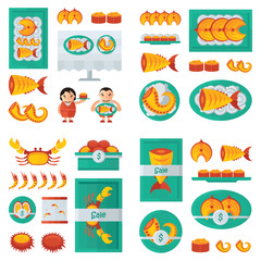 fresh Seafood infographic orange, Green