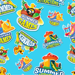 Vector seamless pattern of summer games on inflatable playground