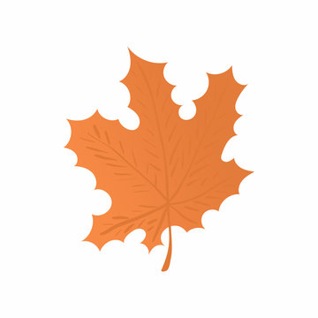 Orange maple leaf icon in cartoon style isolated on white background. Tree symbol