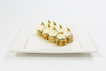 rolls on a white plate on a white background
