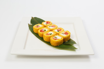 rolls on a white plate on a white background
