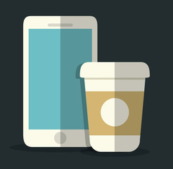 Office instrument concept represented by smartphone and mug icon. Colorfull and Flat illustration. 
