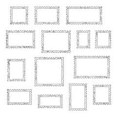 Grunge empty blank postage stamps different size, icons set, isolated on white background, vector illustration.