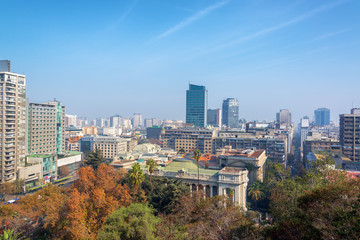 Obraz premium View of downtown Santiago, Chile as seen from Santa Lucia Park