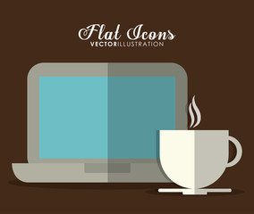 Office instrument concept represented by laptop and mug icon. Colorfull and Flat illustration. 