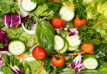 Fresh salad ingredients in fill frame layout
