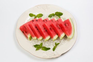 Watermelon slices with mint