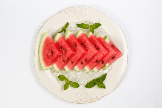 Watermelon slices with mint