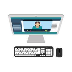 Computer desktop pc with keyboard and mouse isolated vector illustration