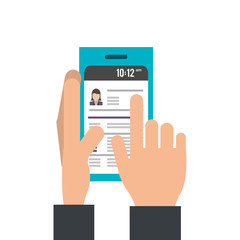 Hand operating smartphone mobile isolated vector illustration