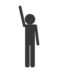 Sketch icon of people with hands up winner champion isolated vector illustration