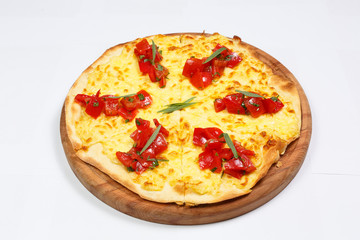flat cake with cheese and tomatoes