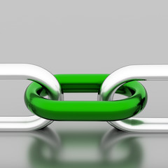 3d rendering of green chain steel teamwork connection