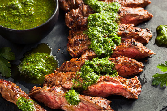 Homemade Cooked Skirt Steak with Chimichurri