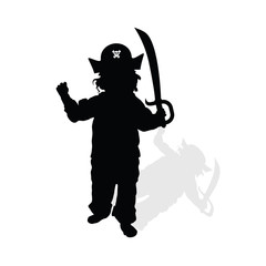 child with pirate hat and sword silhouette illustration