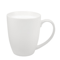 White Fresh Milk Mug, China Porcelain Cup, Large Detailed Isolated Macro Closeup, Vertical Studio Shot, Healthy Food Lifestyle Hot Drink Concept, Calcium, Vitamins And Proteins Source Metaphor