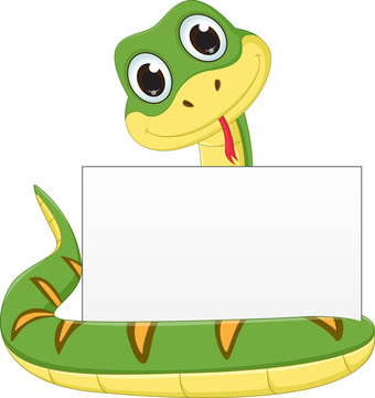 cute snake cartoon with blank sign