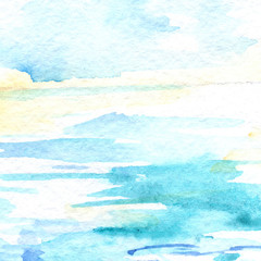 Watercolor blue cyan water sky texture background
