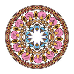 flat design circular multicolored decorative line mandala icon vector illustration