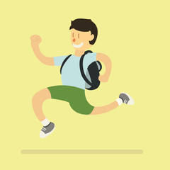 a boy running to school