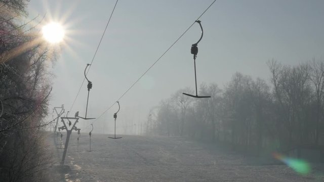 Eastern Serbian Kraljevica hill ski slopes early morning sun 4K 2160p UHD footage - Ski slopes near Eastern Serbian town of Zajecar under snow 4K 3840X2160 UHD video 