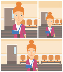 Injured woman with broken arm.