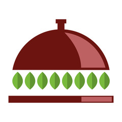 simple flat design dish tray with leaves icon vector illustration