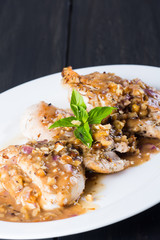 pan fried chicken breast in walnut sweet sauce