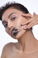 Naklejka premium pretty woman smear out black color lips isolated
