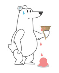 flat design polar bear holding melted ice cream icon vector illustration