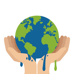 simple flat design hands holding planet earth melting icon vector illustration