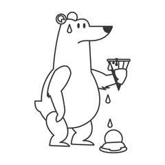 flat design polar bear holding melted ice cream icon vector illustration