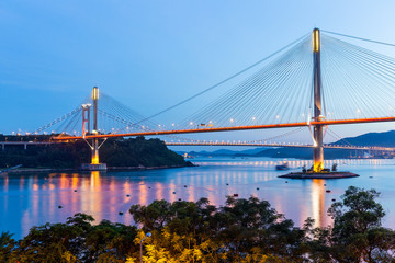 Suspension bridge in Hong Kong  at night