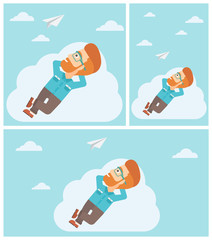 Businessman lying on cloud vector illustration.