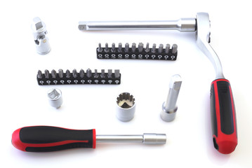 Mechanical bit tool set isolated on white background