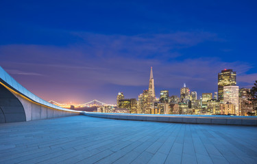empty floor with cityscape and skyline of san francisco at night