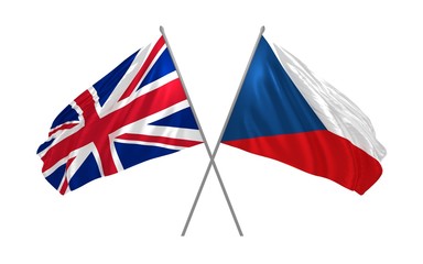 3d illustration of UK and Czech Republic flags together waving in the wind
