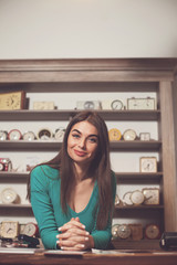 Beautiful woman next to table